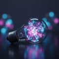 Futuristic Lightbulb with Glowing Digital Neural Network for Artificial Intelligence Concept Royalty Free Stock Photo