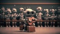 A futuristic little robot studies music in the classroom, Generative ai