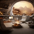 Futuristic Living Room with Fossilized Gadgets