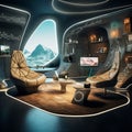 Futuristic Living Room with Fossilized Gadgets