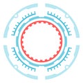 Futuristic loading bar with data processing, featuring a circular design with blue and red accents, creating a sense of
