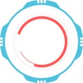 Futuristic loading bar or progress indicator creating a circular shape with blue and red colors on a white background