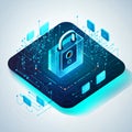 Futuristic lock cyber security graphical illustration