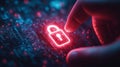 Futuristic Lock Icon on Navy Background for Cyber Security Concept Generative AI