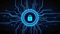 Futuristic lock symbol secured by glowing data streams, digital security