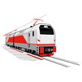 Futuristic locomotive. Vector art in gray-red tones