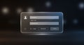 Futuristic login interface on a dark background. The translucent panel displays input Royalty Free Stock Photo