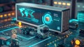 Futuristic logistics and delivery system with advanced tracking technology visualization. Royalty Free Stock Photo