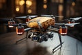 Futuristic logistics solution, Drone delivers package, exemplifying autonomous delivery