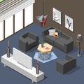 Futuristic Lounge Interior Isometric Background