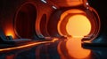 Futuristic lounge with orange ambient lighting and curving walls featuring comfortable daybeds. Generative AI Royalty Free Stock Photo