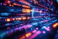 Futuristic low code platform shows vibrant coding symbols. Colorful digital tech displays innovation, creative design. Modern