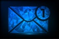 A futuristic low-poly email icon designed with glowing blue digital lines and dots, forming the shape of an envelope with an Royalty Free Stock Photo