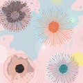 Futuristic magic flower background. Retro pinky texture with nature elements. Contemporary Digital art. Party decoration