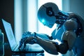 Futuristic Man AI Robot Equipped with Advanced Technology Focus on Helping to Complete Tasks Faster