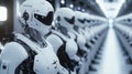 Futuristic manufacturing plant with humanoid robots
