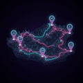 Futuristic map design features a 3D topographic style, displaying curving pathways Royalty Free Stock Photo