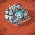 A futuristic Mars base is depicted with a network of interconnected modules on a Royalty Free Stock Photo
