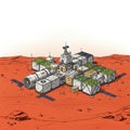 A futuristic Mars base featuring interconnected modular units situated on a red, dusty Royalty Free Stock Photo