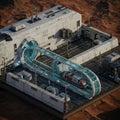 Futuristic Mars base featuring a large, grey structure with a Royalty Free Stock Photo