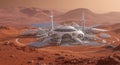 Futuristic Mars Colony Base on Red Planet Surface Under Bright Sky Exploration and Settlement Royalty Free Stock Photo