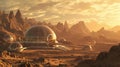 Futuristic Mars human colony, Martian orange landscape featuring an outpost