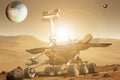 futuristic mars rover exploring vasts of red planet b