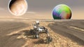 futuristic mars rover exploring vasts of red planet b