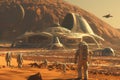 Futuristic Mars Spaceport with Starships. Resplendent.