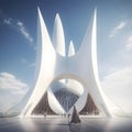 Futuristic marvel, 3d render of an architectural masterpiece against a blue sky with clouds Royalty Free Stock Photo