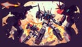 Futuristic mecha robots fighting, action scene, sci-fi battle, robots war, Stock Photo, Generative AI