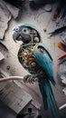 A futuristic, mechanical parrot crafted from metallic components, cogs, and gears Royalty Free Stock Photo