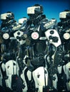 Futuristic Mechanized Police robot`s standing ready.