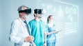 Futuristic Medical Diagnose Through Virtual Reality Glasses Simulator and Screen Interactive, Doctor Team Disease Diagnosis