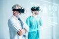 Futuristic Medical Diagnose Through Virtual Reality Glasses Simulator and Screen Interactive, Doctor Team Disease Diagnosis