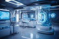 Futuristic medical facility lab where chip implants are standard practice for patient identification. Generative AI