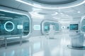 Futuristic medical facility where chip implants are standard practice for patient identification. Generative AI