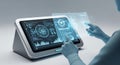 Futuristic Medical Interface with Holographic Display in Cyber Security Themed Healthcare Setting, Featuring Advanced Data Royalty Free Stock Photo
