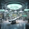 Futuristic Medical Operating Room with Orchestra of Surgical Instruments