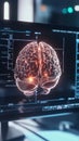 Futuristic medical software displaying rotating 3d human brain model Royalty Free Stock Photo