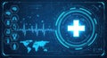 Futuristic medical technology interface with health data and global map Royalty Free Stock Photo