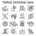 Futuristic medicine, medical Technology icon set in thin line st