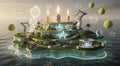 Futuristic Medtech Birthday Island with Tennis Theme Royalty Free Stock Photo