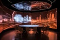 futuristic meeting room with 3d projections