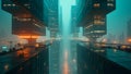 Futuristic Megacity: Towering Structures in Moody, Atmospheric Lighting Royalty Free Stock Photo