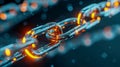 Futuristic metallic chain with glowing orange highlights symbolizing strength and connectivity in a high-tech digital environment Royalty Free Stock Photo