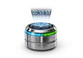 Futuristic metallic device projecting a digital countdown timer display Royalty Free Stock Photo