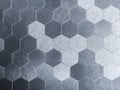 Futuristic metallic honeycomb hex mosaic wall background. Shiny geometric steel mesh cells, digital technology texture. Royalty Free Stock Photo