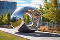 futuristic metallic sculpture in an urban surrounding