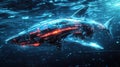 Futuristic metallic shark swimming underwater, glowing with internal light Royalty Free Stock Photo
